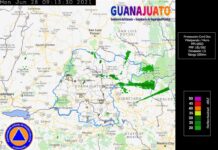 Potencial de lluvias fuertes con descargas eléctricas en Guanajuato