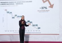 Disminuyen 37% los homicidios dolosos de septiembre de 2024 a octubre de 2025; representa 32 homicidios menos diarios: Presidenta